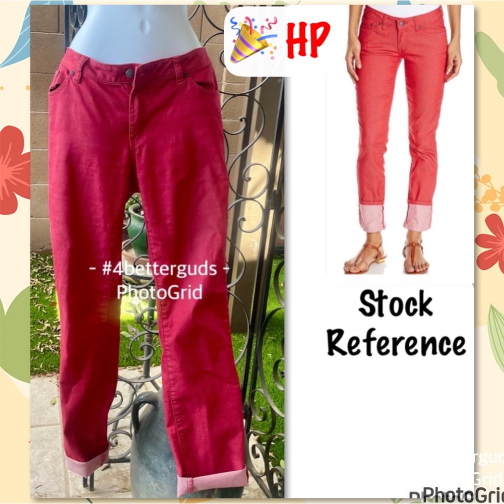 Prana Kara Straight Cotton Low Rise  Jeans in Sunwashed Red 14 32 Regular